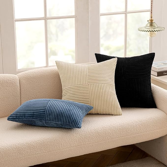 MIULEE Blue Decorative Euro Sham Pillow Covers 24x24 Inch for Bed Couch Sofa Pack of 2 Boho Farmhouse Throw Pillows Soft Cross Corduroy Patchwork Textured Cushion Cases