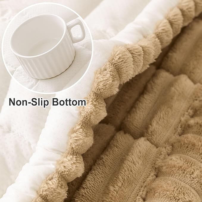 hyha Couch Covers for Dogs Washable, Non Slip Plush Dog Sofa Protectors, Fuzzy Pet Couch Covers for 3 Cushion Sofa Pet Friendly (Camel, 27.6" x 70.9")