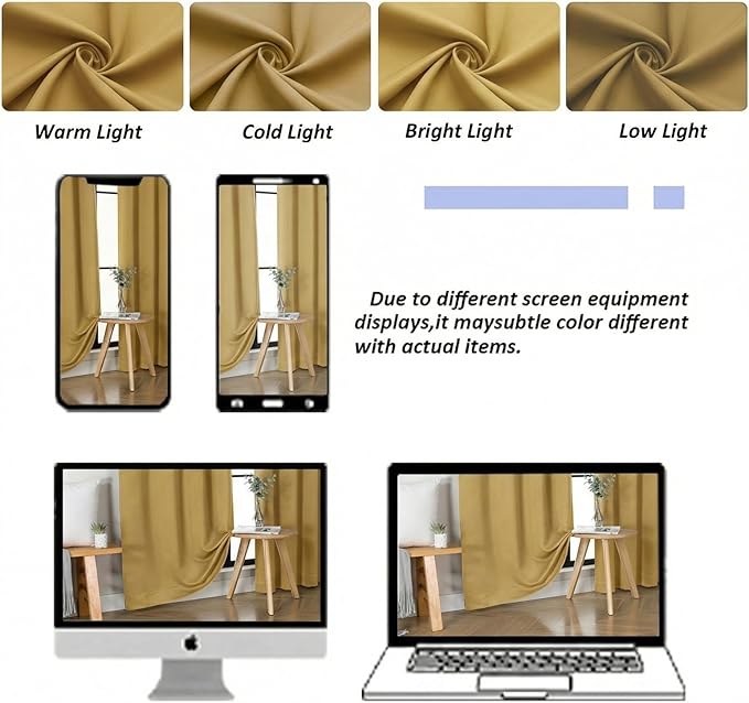 Simplebrand Ava Bright Gold Short Blackout Curtains for Bedroom 54 Inches Long 2 Panels Set, Solid Thermal Insulated, Energy Saving Window Treatment Curtains Blackout Drapes, W40 x L54 Inch