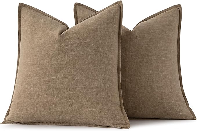 MIULEE Decorative Linen Euro Sham Pillow Covers 28x28 Inch Khaki Boho Farmhouse Neutral Winter Couch Throw Pillows for Bed Pack of 2 Accent Modern Pillowcase Sofa Livingroom Home Decor