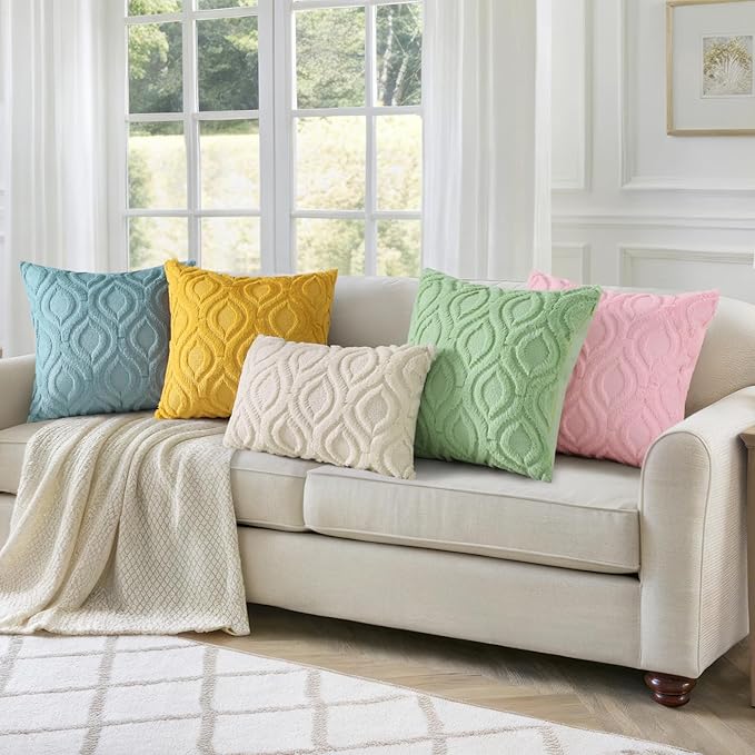 decorUhome Summer Throw Pillow Covers 16x16 Inch Set of 2, Soft Plush Faux Wool Light Pink Solid Couch Pillow Covers, Accent Farmhouse Neutral Square Pillow Cases for Sofa Bed Living Room
