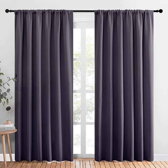 NICETOWN Room Darkening Curtains for Bedroom, Greyish Purple, Set of 2 Panels, 62 x 84 Inch, Triple Weave Home Decoration Thermal Insulated Solid Drapes for Patio Door