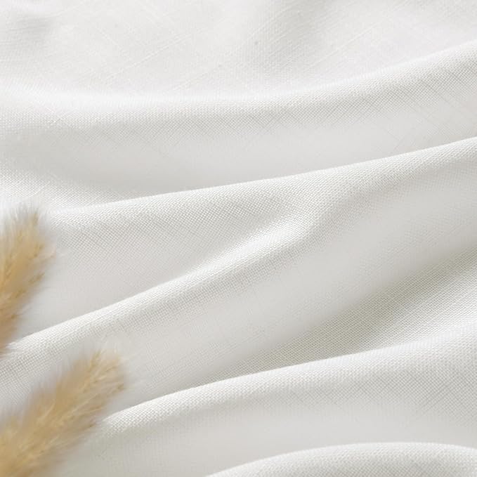 Extra Long Off White Curtains 105 inches Long 2 Panels Set for Bedroom Back Tab Opaque Draperies Urban Farmhouse Traditional Semi Sheer White Linen Curtains for Large Bay Window Glass Sliding Door