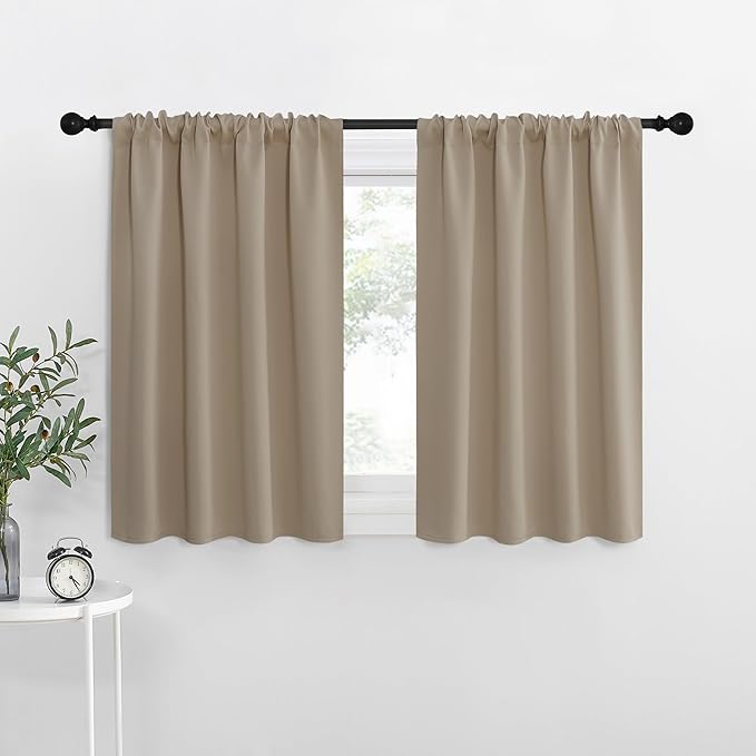 NICETOWN RV Blackout Curtains for Camper Windows, Taupe, 34" x 36", Set of 2, Kitchen Curtains, Short Blackout Drapes, Thermal Insulated Rod Pocket Window Treatment Draperies for Nursery