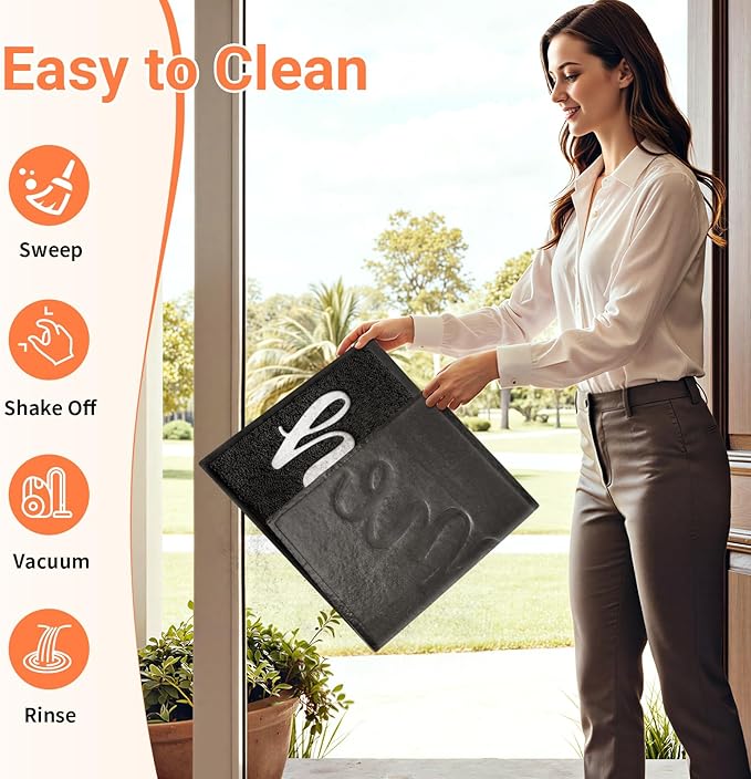 StepLively Door Mat Home Welcome Mats Outdoor and Indoor, Heavy-Duty Low-Profile Non-Slip Front Welcome Mat for Home Entrance, Outside Entry, Yard, Floor, Patio (32''x20'', Black)