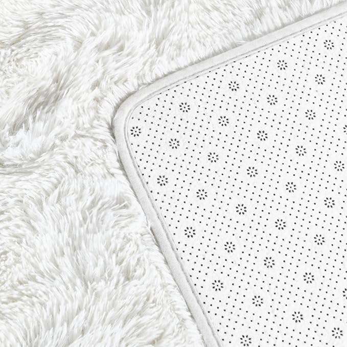 Deerhoo Large Shag Area Rugs 10 x 14, Tie-Dyed Plush Fuzzy Rug for Living Room, Ultra Soft Fluffy Furry Rugs for Bedroom, Anti-Skid Indoor Carpet Nursery Rugs for Kids Room Home Decor, White