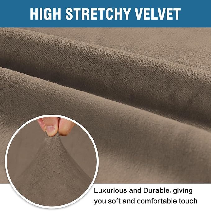 H.VERSAILTEX Stretch Velvet Loveseat Covers for 2 Cushion Couch Covers for Living Room Sofa Covers Slipcovers with Non Slip Straps Bottom, Ultra Thick Comfy Velour (Width 58"-72", Coco Mocha)