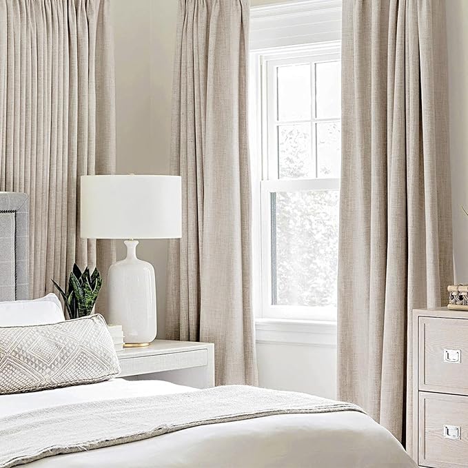 MIULEE 100% Blackout Linen Textured Curtains for Bedroom Solid Thermal Insulated Natural Grommet Room Darkening Curtains & Drapes Luxury Decor for Living Room Nursery 52 x 84 Inch (2 Panels)