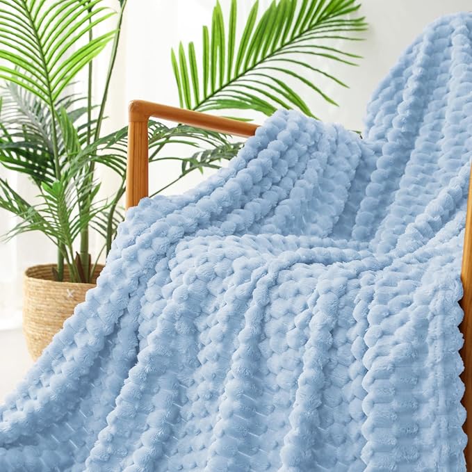 Exclusivo Mezcla Fleece Queen Blanket for Bed, Extra Large Fuzzy Stone Blue Bed Blankets, Soft Cozy Plush Sofa Throws for All Seasons, 90x90 Inches