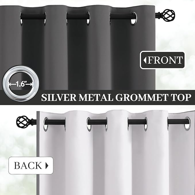 Yakamok Room Darkening 100% Blackout Curtains Grommet Window Treatments with 2 Thick Layers-Charcoal Grey Thermal Insulated Drapes Set of 2 Panels for Bedroom Living Room 38 Inches by 63 Inches Length