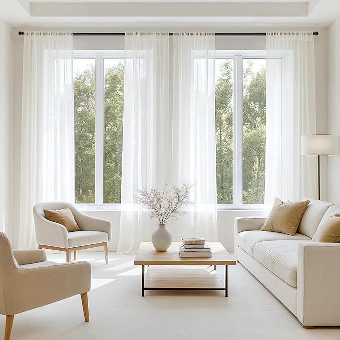 MIULEE Ivory Sheer Curtains 108 Inches Long, 4 Panels Set, Light Filtering Rod Pocket Voile Drapes for Living Room and Bedroom, Airy Soft Fabric Window Treatments, 54 x 108 Inches