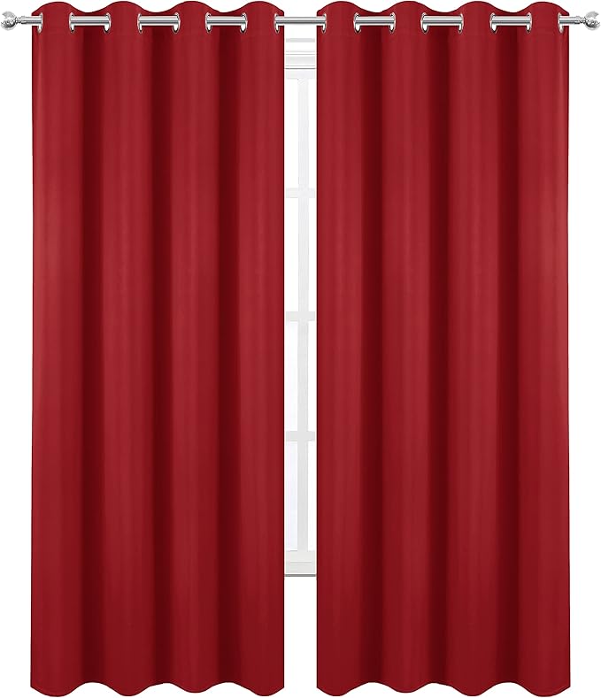LEMOMO Blackout Curtains 66 x 84 inch/Bright Red Curtains Set of 2 Panels/Thermal Insulated Room Darkening Bedroom Curtains