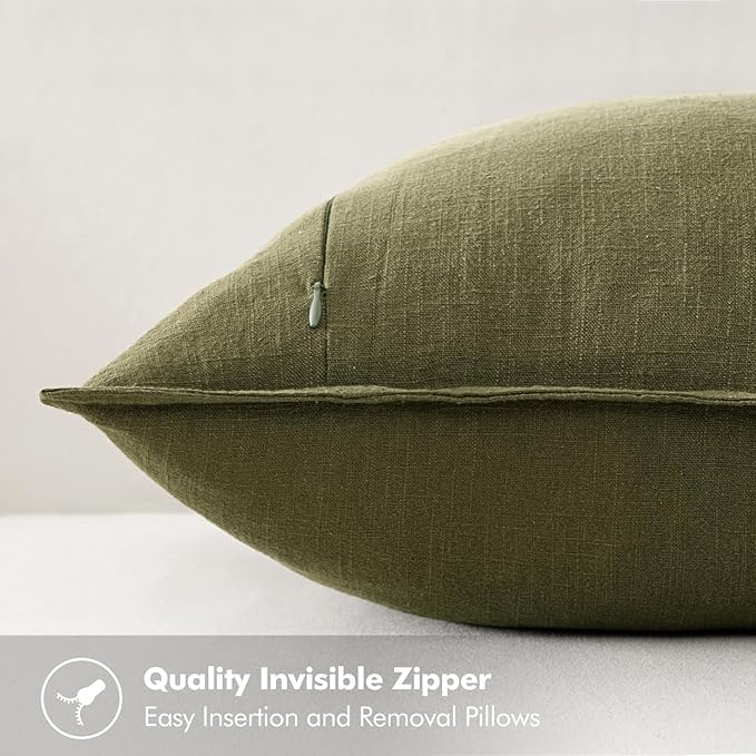 MIULEE Decorative Linen Pillow Covers 18x18 Inch Green Boho Farmhouse Neutral Couch Throw Pillows for Bed Pack of 2 Accent Outdoor Pillowcase Modern Sofa Cushion Livingroom Home Decor