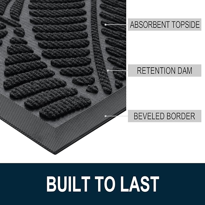 Colorxy Waterproof Doormat, Sturdy Natural Rubber Front Indoor Mat, Non Slip Low Profile Indoor Outdoor Door Mats, Stain and Fade Resistant Floor Mat, Easy Clean Patio Entrance Mat, 36''x24'', Black