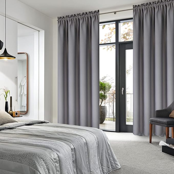 DWCN Blackout Curtains for Bedroom - Thermal Insulated Privacy Energy Saving Rod Pocket Drapes for Living Room, W 38 x L 72 Inch, Grey, Set of 2