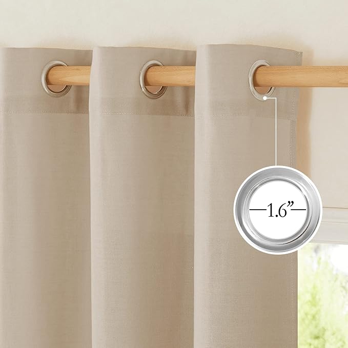 NICETOWN Flax Linen Taupe Window Curtains 63 inches Long, Grommet Linen Blend Drapes Privacy Assured with Light Through Window Treatments for Bedroom/Kids Room, W55 x L63, 2 Pieces