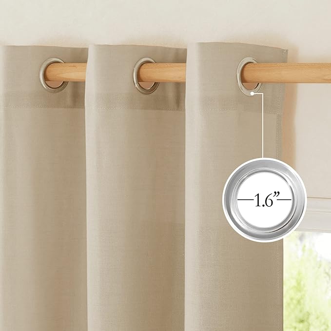 NICETOWN Linen 78 inch Curtains for Kitchen Window, Grommet Thick Flax Linen Angora Small Window Treatments Privacy Assured with Light Filtering for Cafe/Kids Room, W68 x L78, 2 Panels