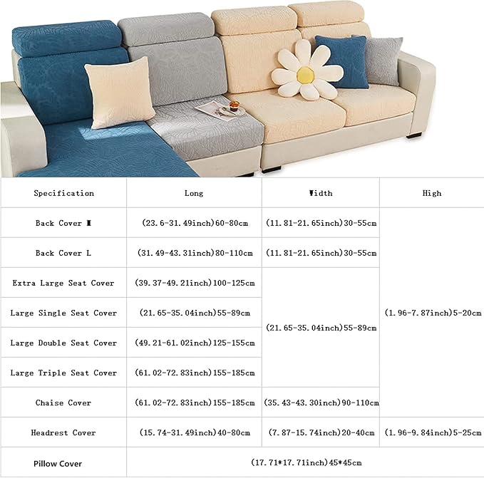 Couch Cushion Covers for Sofa Couch Covers Wear-Resistant Universal Sofa Cover Washable Stretch for Sectional Slipcovers (Texture-Blue,Back Cover M)