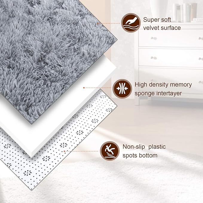 TWINNIS Super Soft Shaggy Rugs Fluffy Carpets, 6x9 Feet, Indoor Modern Plush Area Rugs for Living Room Bedroom Kids Room Nursery Home Decor, Upgrade Anti-Skid Rectangular Fuzzy Rug, Grey