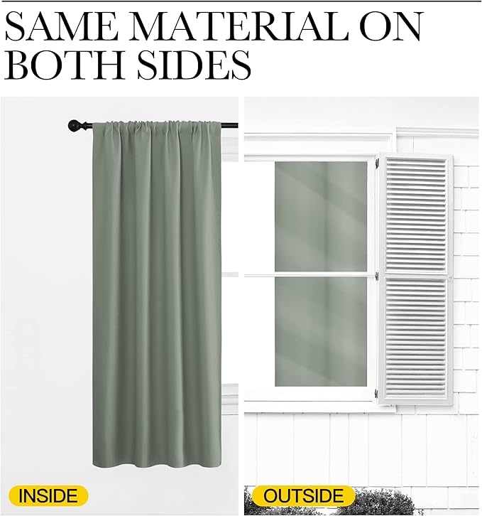 NICETOWN Window Curtains Blackout Drapes - Thermal Insulated Solid Rod Pocket Blackout Curtains/Draperies for Living Room (Sage Green, One Pair, 29 by 50-Inch)