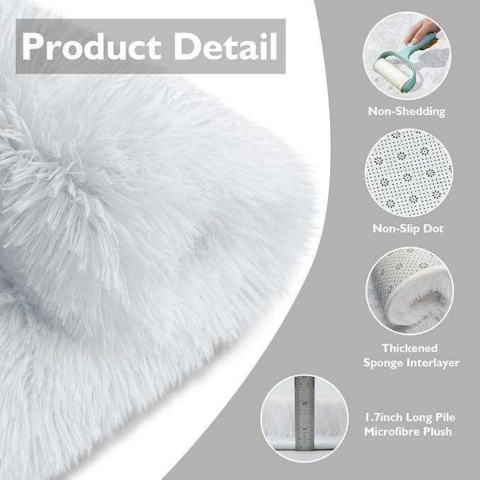 Shag Area Rug for Bedroom 4x6,White Fluffy Area Rugs for Living Room,Soft Fuzzy Rug Non-Shedding Indoor Plush Carpet for Kids Bedroom Nursery Dorm Home Decor