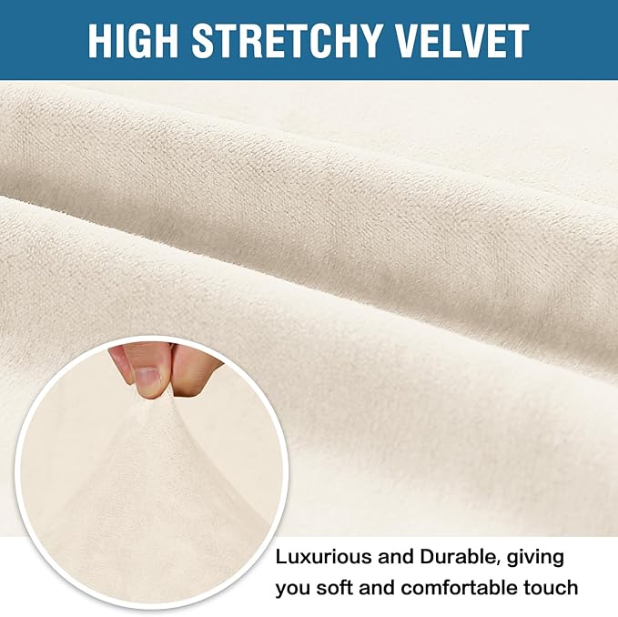 H.VERSAILTEX Stretch Velvet Sofa Covers for 3 Cushion Couch Covers Furniture Protector Soft with Non Slip Elastic Bottom, Crafted from Thick Comfy Rich Velour (Sofa 72"-90", Cream)