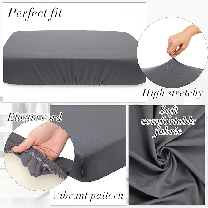 Newwiee 8Pcs Patio Cushion Covers Stretch Outdoor Cushion Cover Replacement for Patio Furniture Sofa Couch Slipcovers, Soft Flexibility Washable Furniture Protector(Waterproof Pure,Dark Gray)