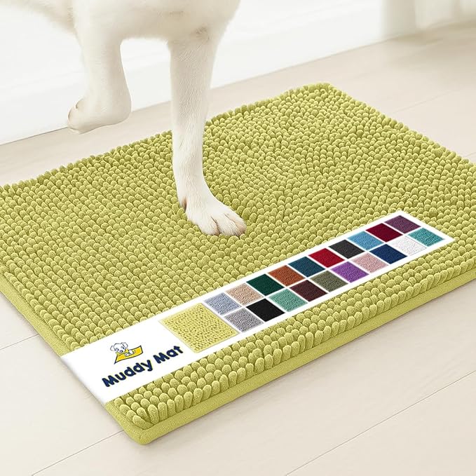 Muddy Mat® | Super Absorbent Door Mat Indoor, Microfiber Quick Dry Chenille Entryway Rug, Non-Slip Front Door Mat, Indoor Mats for Entryway, Machine Washable Pet Rug, Yellow 48" x 72"