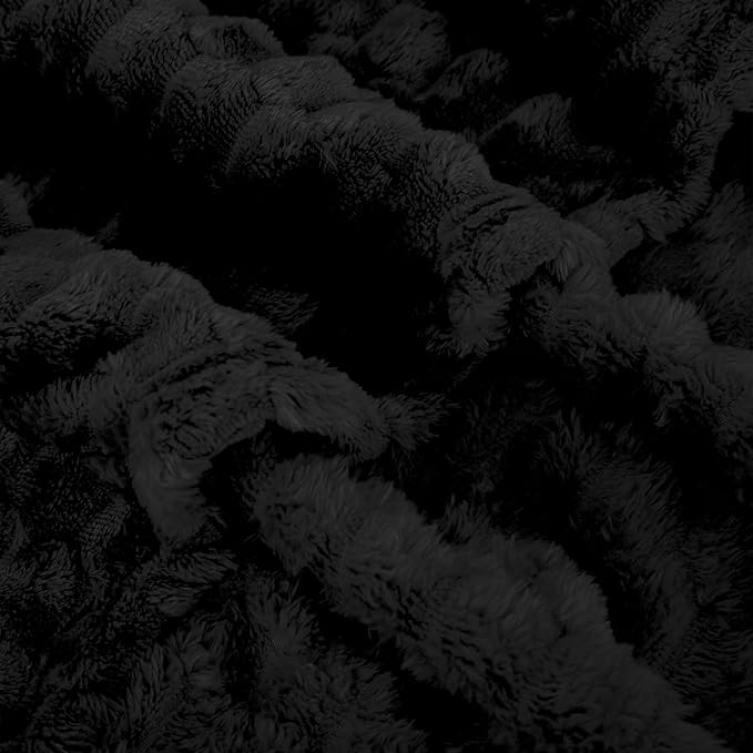 Puncuntex Black Throw Blanket 108"×90" inches Fuzzy 3D Jacquard Decorative Flannel Fleece Super Soft Plush Cozy Blanket for Couch Sofa Chair Lightweight