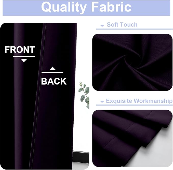 Simplebrand Ava BlackBerry Blackout Curtains for Bedroom 96 Inches Long 2 Panels, Solid Thermal Insulated, Energy Saving Nursery Window Treatment Curtains Blackout Drapes, W40 x L96 Inch, BlackBerry