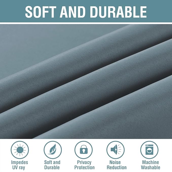 H.VERSAILTEX Blackout Thermal Insulated Curtains 63 Inche Length Light Blocking Curtain Panel Energy Saving Ultra Soft and Smooth Grommets Drapes for Bedroom (One Panel, Stone Blue), 52'W x 63'L