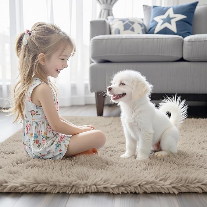 Rugs for Living Room 5x8, Alfombras para Salas Shag Large Plush Soft Area Rug, Shaggy Carpets for Bedroom, Kids Boys Girls Home Decor Aesthetic(Beige, 5 x 8)