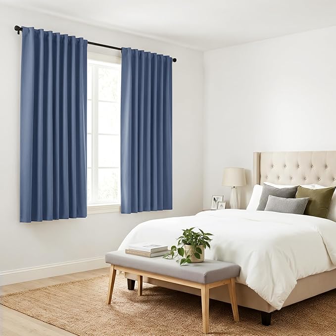 Pony Dance Short Length Curtains for Kitchen, Solid Half Window Curtain Tiers for Bathroom Energy Saving Privacy Shade for RV Camper, 34x36 Inch, Blue Haze, 2 Panels