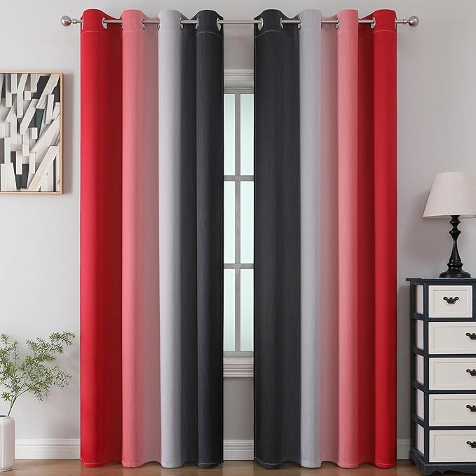 Estelar Textiler Red and Black Ombre Blackout Curtains 102 Inches Long 2 Panels Set, Thermal Insulated Drapes for Bedroom,Full Light Blocking Grommet Gradient Curtains for Living Room, 52Wx102L