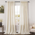 Nanspring Warm Beige Linen Curtains Semi Sheer 96 Inches Long 2 Panels Set for Living Room Back Tab Rod Pocket Light Filtering Drape for Bedroom Modern Farmhouse Coastal Decor Protect Privacy 52x96
