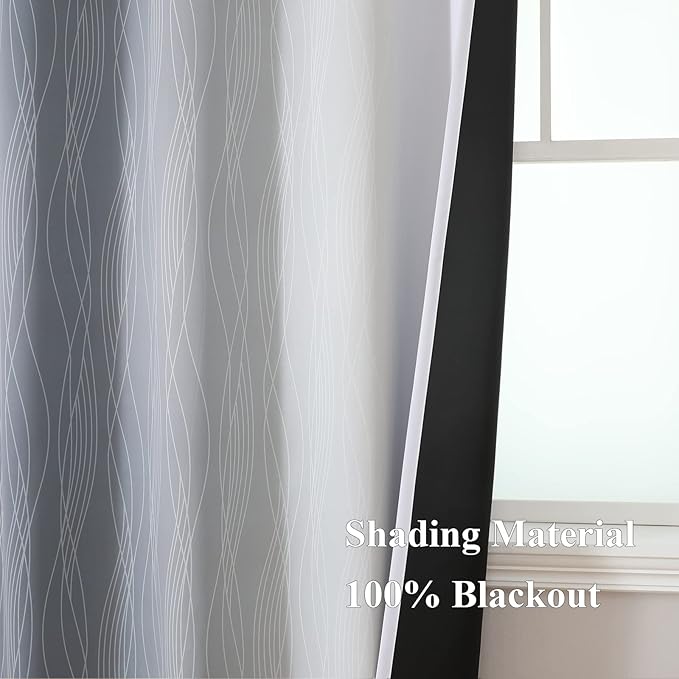 Estelar Textiler Grey and Greyish White Ombre Blackout Curtains 90 Inches Long 2 Panels Set, Thermal Insulated Drapes for Bedroom, Full Room Darkening Gray Grommet Curtains for Living Room,52Wx90L
