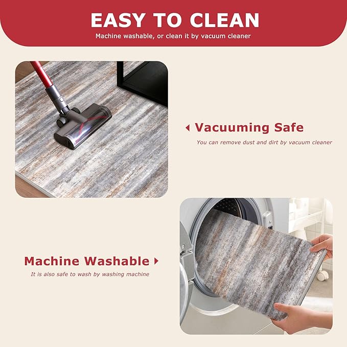 KOZYFLY Modern Abstract Hallway Runner Rug, 2x8 Kitchen Rugs Non-Slip Washable Soft Striped Kitchen Runner Rugs, Print Grey Brown Carpet Runner for Entryway Bathroom Laundry Room Foyer