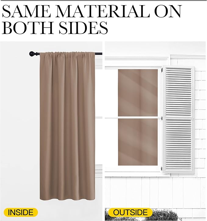 NICETOWN Kitchen Window Blackout Curtains - Window Treatment Thermal Insulated Rod Pocket Small Blackout Draperies/Drapes for Bedroom/Kitchen (Cappuccino, Set of 2, 34 inches Wide by 45 inches Long)