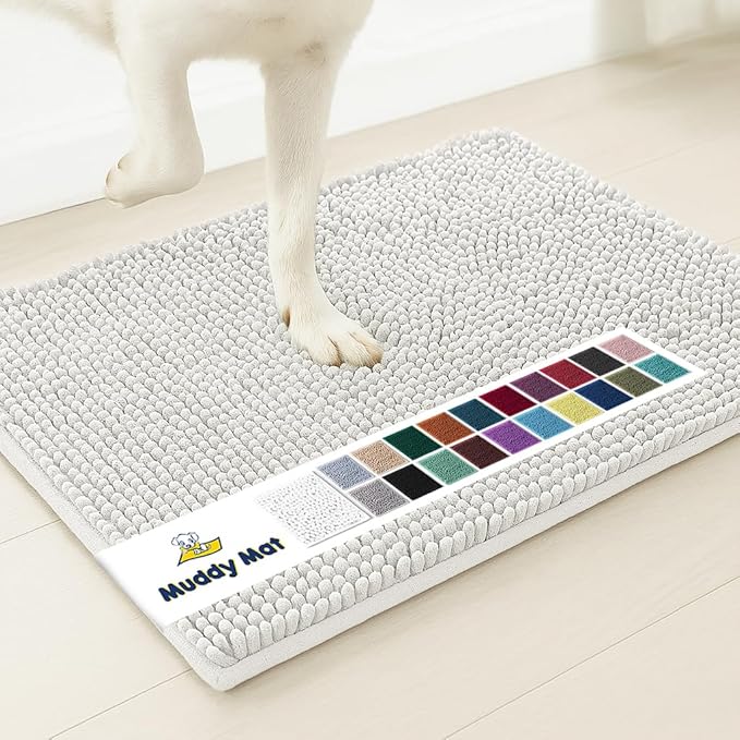 Muddy Mat® | Super Absorbent Door Mat Indoor, Microfiber Quick Dry Chenille Entryway Rug, Non-Slip Front Door Mat, Indoor Mats for Entryway, Machine Washable Pet Rug, White 24"x36"