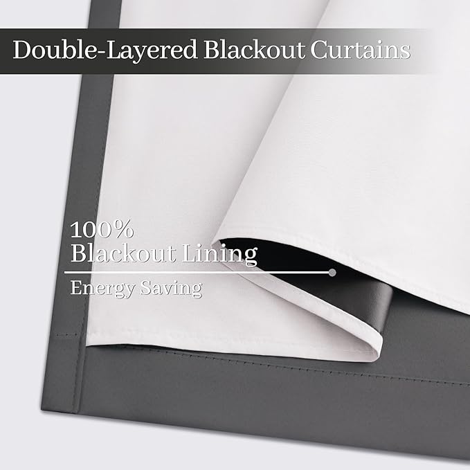 Yakamok Room Darkening 100% Blackout Curtains Grommet Window Treatments with 2 Thick Layers-Charcoal Grey Thermal Insulated Drapes Set of 2 Panels for Bedroom Living Room 38 Inches by 63 Inches Length