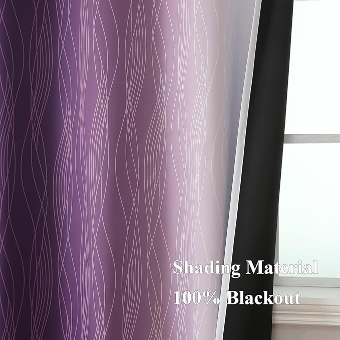 Estelar Textiler Purple and Greyish White Ombre Blackout Curtains 72 Inches Length for Bedroom, Thermal Insulated Light Blocking Grommet Gradient Blackout Drapes for Living Room, 42Wx72L, 2 Panels