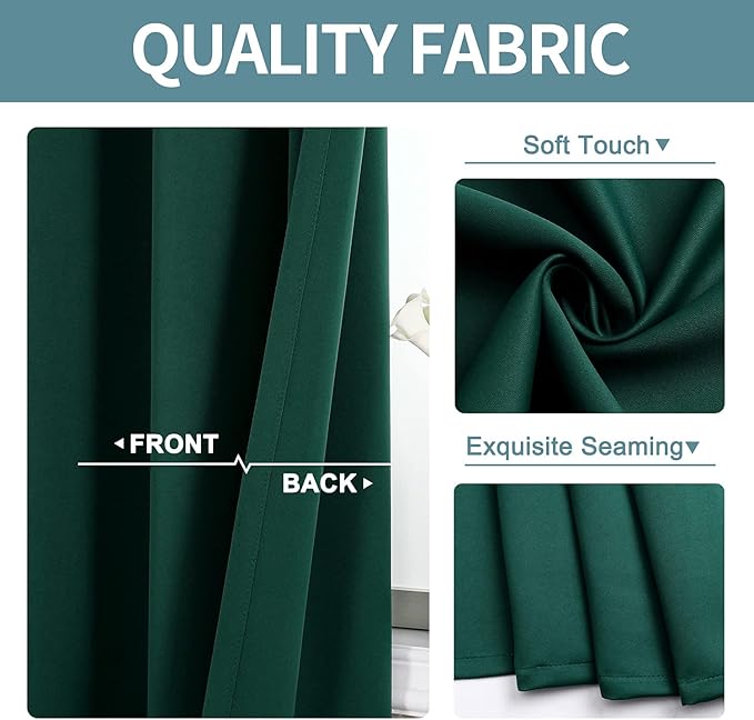 ChrisDowa Grommet Blackout Curtains for Bedroom and Living Room - 2 Panels Set Thermal Insulated Room Darkening Curtains (Forest Green, 52W x 54L)