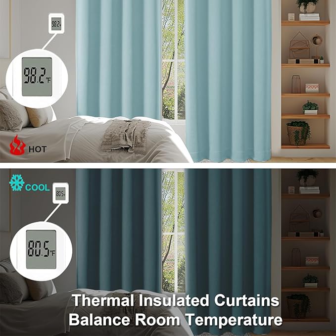 Simplebrand Ava Aqua Blackout Curtains for Bedroom, 78 Inch Length, 2 Panels Set, Privacy Thermal Insulated Rod Pocket Window Curtains for Patio, French Door, W40 x L78 Inch