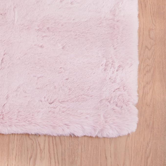 ORINOVA Pink Fuzzy Faux Washable Fluffy Fur Area Rugs for Living Room Cute Small Furry Rugs for Bedroom Kids Rug 2x3 Rug Girls Nursery Rug Rectange Rugs
