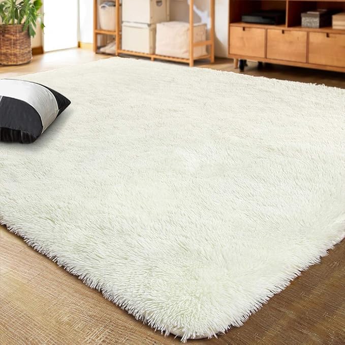 LOCHAS Ultra Soft Indoor Modern Area Rugs Fluffy Living Room Carpets for Children Bedroom Home Decor Nursery Rug 2x3 Feet, Cream