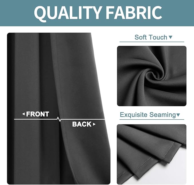 ChrisDowa Blackout Curtains 70 inches Wide for Bedroom - 2 Panels Set Extra Wide Grommet Thermal Insulated Room Darkening Curtains for Living Room (Dark Grey, 70 x 84 Inch)