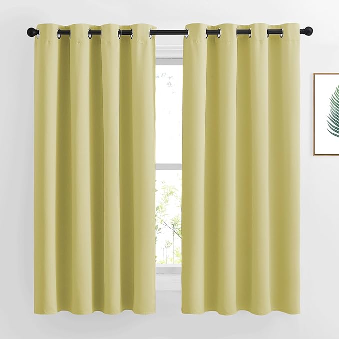 NICETOWN Paler Yellow Room Darkening Curtains 63 inch Length for Kitchen, Grommet Energy Saving Thermal Window Treatments Light Blocking Drapes for Bedroom, 2 Panels, W46 x L63