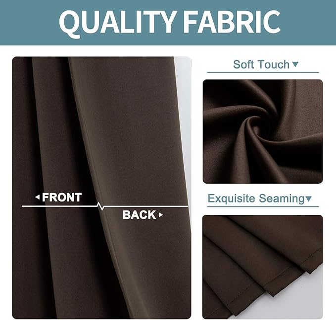 ChrisDowa Blackout Curtains 80 Inches Long 2 Panels Set for Living Room, Grommet Thermal Insulated Room Darkening Curtains for Bedroom (Brown, 52 x 80 Inch)