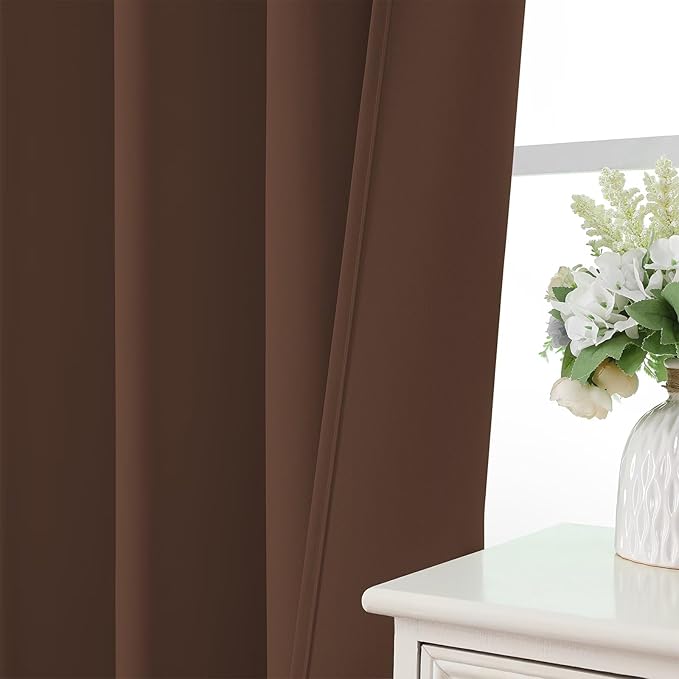 CUCRAF Brown Blackout Curtains 90 inch Length 2 Panels Set, Rod Pocket Room Darkening Drapes for Bedroom Living Room, Insulated Thermal Light Blocking Window Curtain (W52 x L90 Inch)