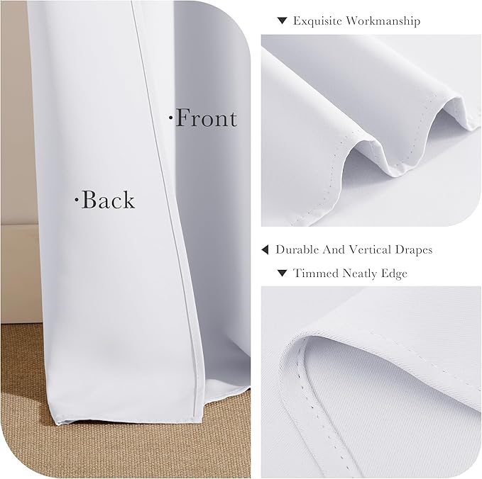PONY DANCE White 50% Lighting Blocking Curtains for Kitchen, Short Non-See-Through Thermal Insulated Room Darkening Back Tab Small Drapes for Nursery Bedroom Window, W52 x L45, Pure White, 2 Panels